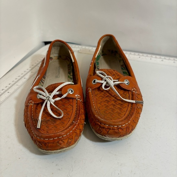 Sperry women’s papaya‎ orange leather slip on loafer woven boat shoe in size 6 - Picture 2 of 12